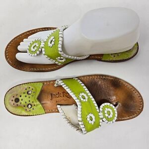 JACK ROGERS USA VINTAGE JACKS FLATS LIME GREEN WHITE WOMENS SANDALS SIZE 9 M
